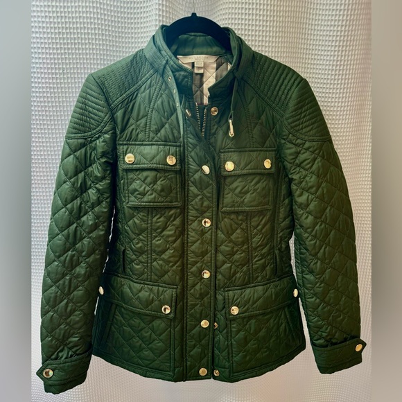 Green Burberry Diamond Quilted Utility Belted Field Jacket Gold Buttons S Small - Picture 10 of 10